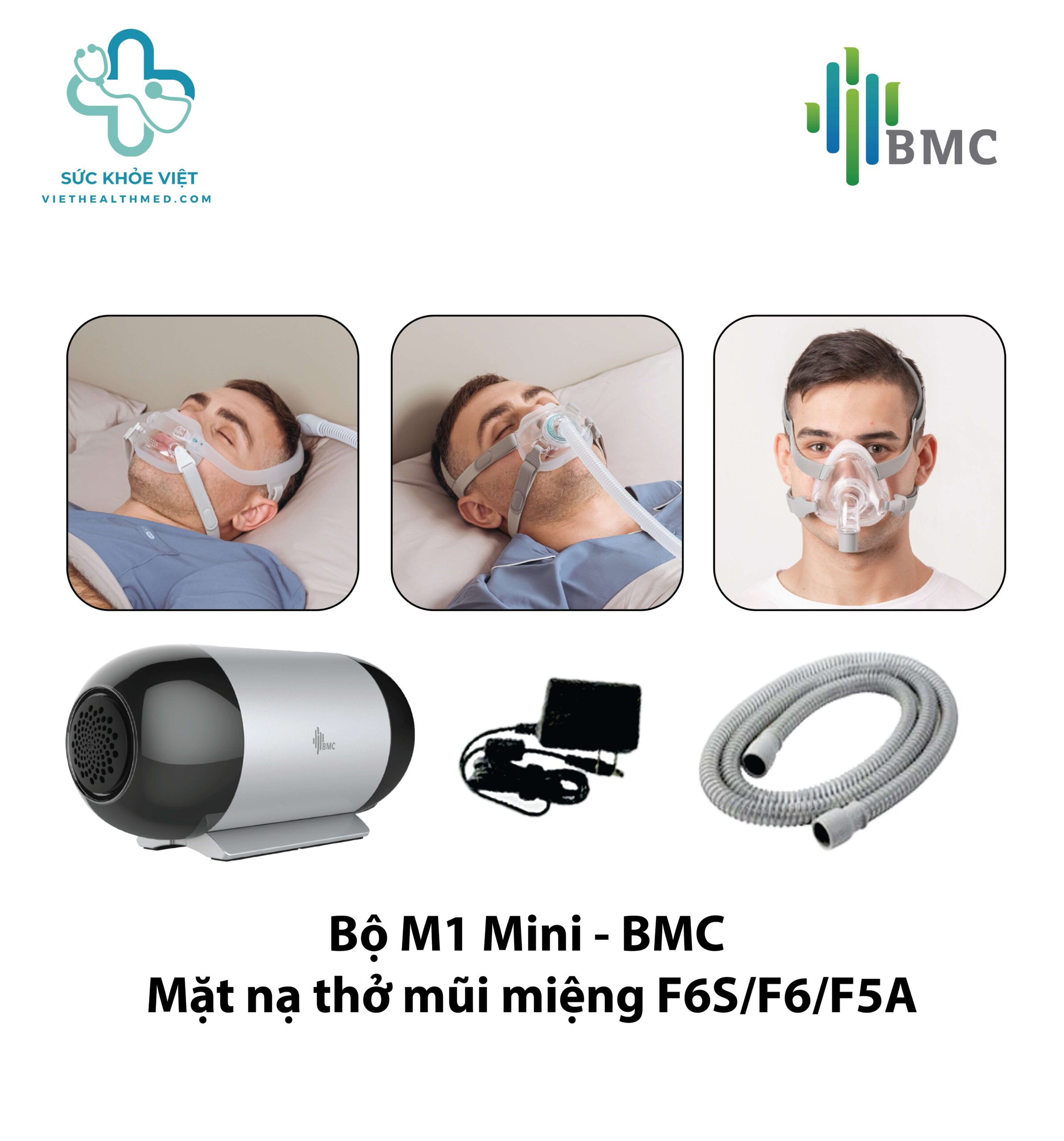 Giải pháp máy trợ thở BMC M1 Mini kết hợp mặt nạ CPAP giúp điều trị ngưng thở khi ngủ hiệu quả