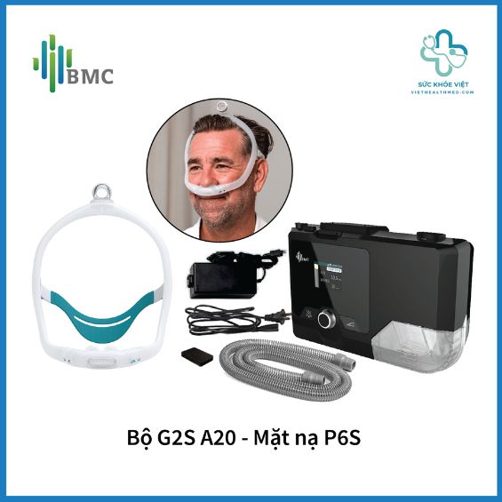Kết hợp máy trợ thở BMC G2S A20 với mặt nạ mũi P6S All-size kit mang lại cảm giác thở tự nhiên và êm ái suốt đêm.