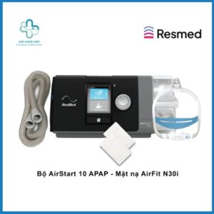 Máy trợ thở ResMed AirStart 10 APAP kết hợp mặt nạ AirFit N30i tạo hệ thống hỗ trợ hô hấp hiệu quả cho người ngưng thở khi ngủ.