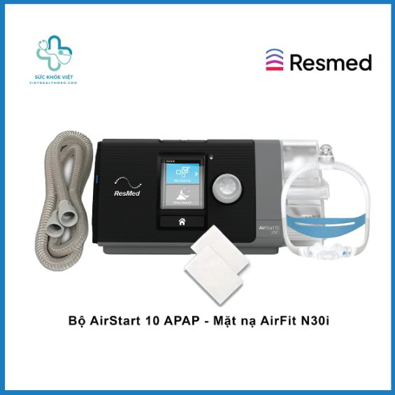 Máy trợ thở ResMed AirStart 10 APAP kết hợp mặt nạ AirFit N30i tạo hệ thống hỗ trợ hô hấp hiệu quả cho người ngưng thở khi ngủ.