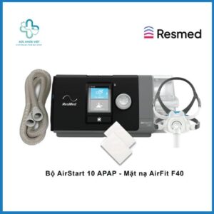 Trọn bộ giải pháp điều trị ngưng thở khi ngủ với máy trợ thở ResMed AirStart 10 APAP và phụ kiện đi kèm.