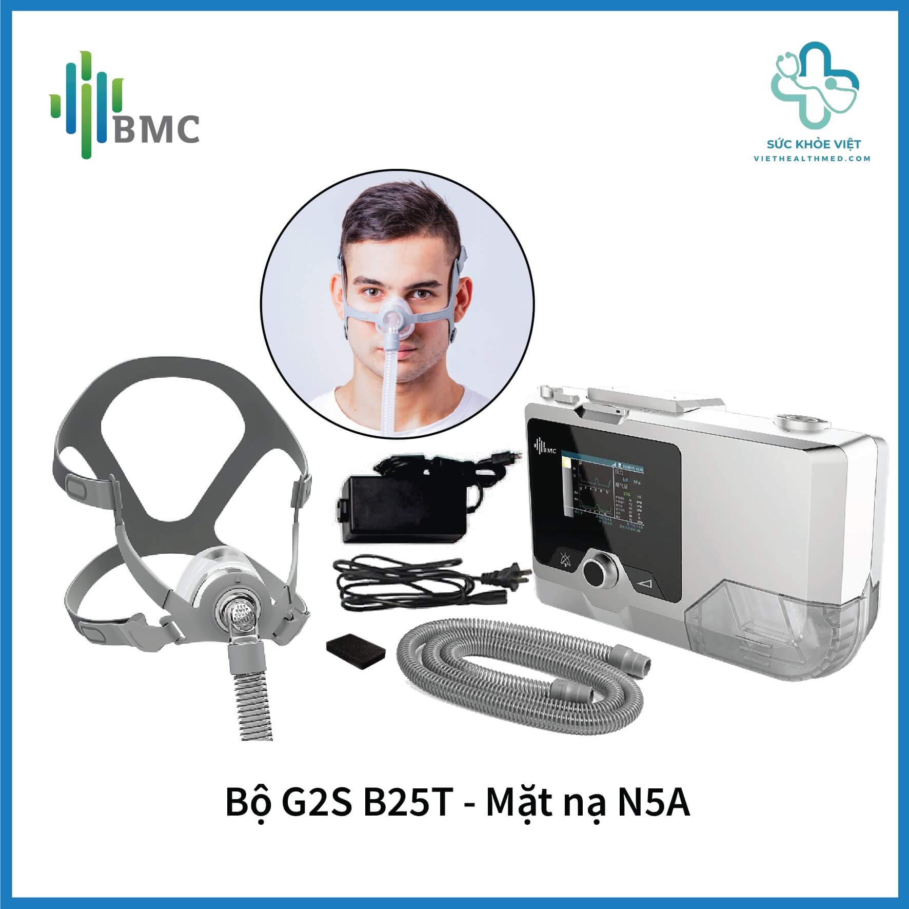 Máy trợ thở BMC G2S B25T BiPAP S/T hỗ trợ hô hấp cho người ngưng thở khi ngủ và COPD