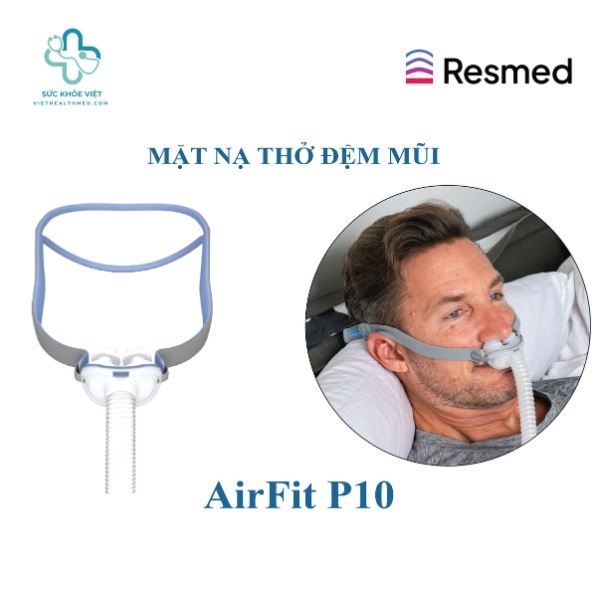 Mặt nạ ResMed AirFit P10 tương thích với Máy Trợ Thở ResMed AirCurve 10 VAuto, thiết kế gối mũi nhỏ gọn giúp tăng sự thoải mái và hỗ trợ hạn chế rò rỉ khí trong quá trình điều trị.