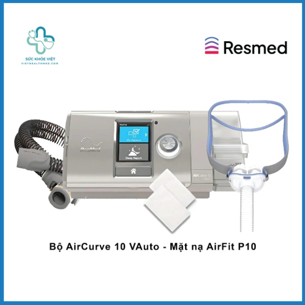 Máy Trợ Thở ResMed AirCurve 10 VAuto kết hợp mặt nạ AirFit P10 hỗ trợ điều trị ngưng thở khi ngủ do tắc nghẽn (OSA) với các chế độ VAuto, S và CPAP theo chỉ định của bác sĩ.
