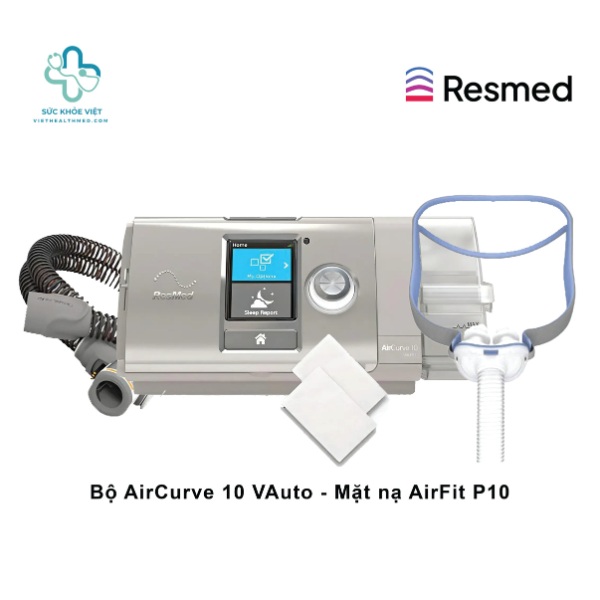 ResMed AirCurve 10 VAuto tích hợp HumidAir™, Climate Control, SmartStart và Sleep Report, hỗ trợ nâng cao trải nghiệm điều trị OSA và theo dõi dữ liệu hằng đêm.